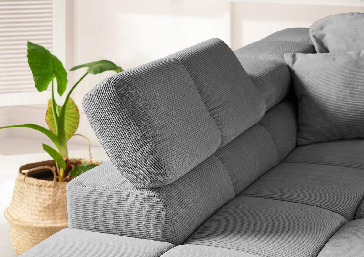 ECKSOFA Grau Feincord  - Schwarz/Grau, Design, Kunststoff/Textil (215/319cm) - Hom`in