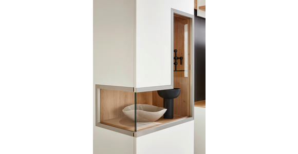 VITRINE  in furniert Balkeneiche Weiß, Wildeiche - Wildeiche/Edelstahlfarben, Design, Glas/Holz (60/218/42cm) - Dieter Knoll