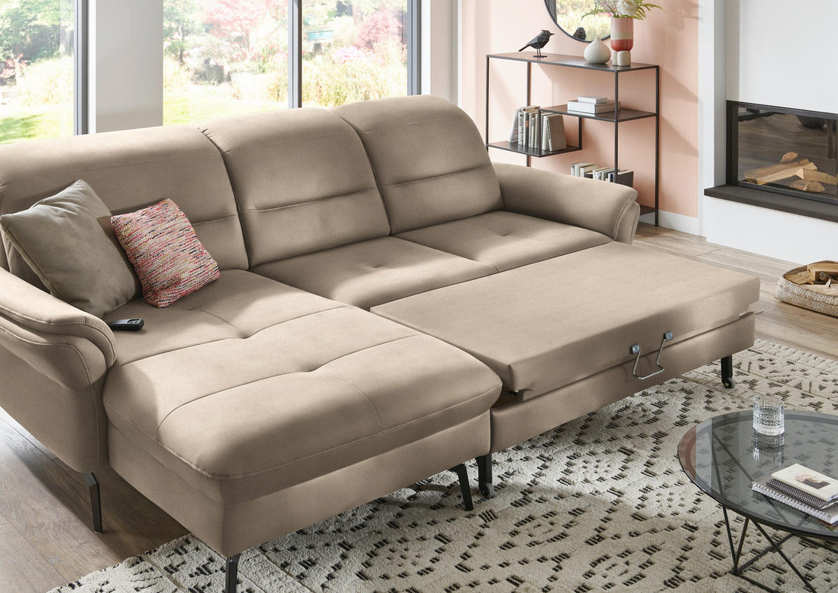 ECKSOFA in Flachgewebe Naturfarben, Sandfarben  - Sandfarben/Schwarz, Konventionell, Textil/Metall (181/260cm) - Beldomo Speed