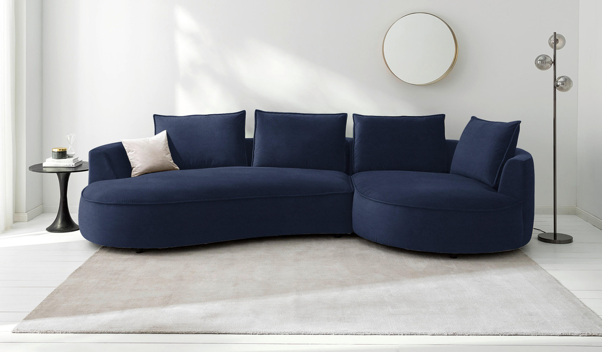 BIGSOFA Samt Dunkelblau  - Schwarz/Dunkelblau, Design, Kunststoff/Textil (322/66/154cm) - home24