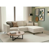 ECKSCHLAFSOFA WATKINS  mit Schlafen auf Sitzhöhe, Rücken echt, Armteil links, Armteil rechts Cord Creme  - Creme/Schwarz, MODERN, Textil/Metall (232/161cm) - Trendmanufaktur