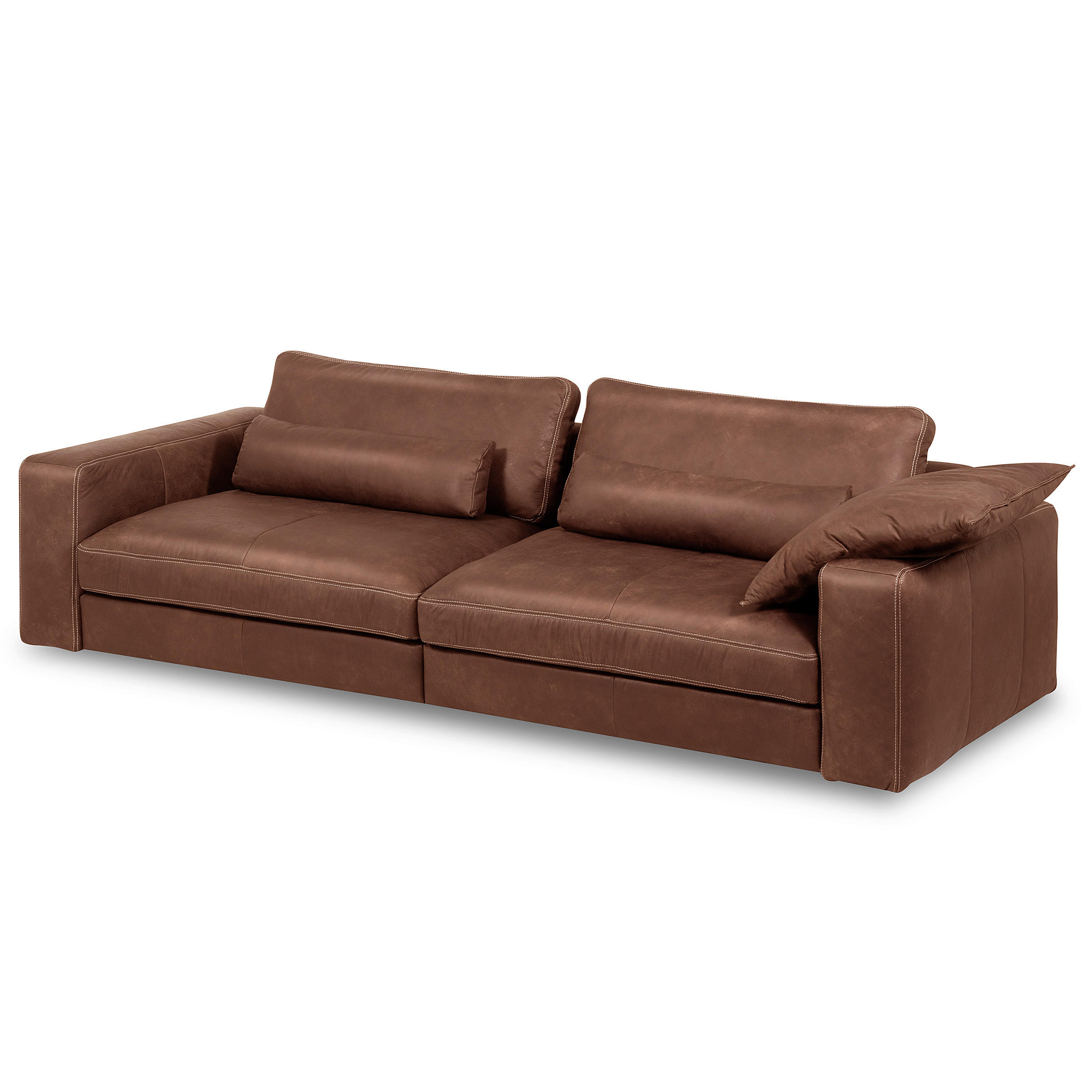 3-SITZER-SOFA  in Echtleder Braun   - Beige/Schwarz, Design, Leder/Kunststoff (300/85/123cm) - Livetastic