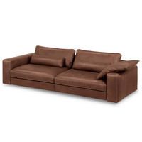 3-SITZER-SOFA  in Echtleder Braun   - Beige/Schwarz, Design, Leder/Kunststoff (300/85/123cm) - Livetastic