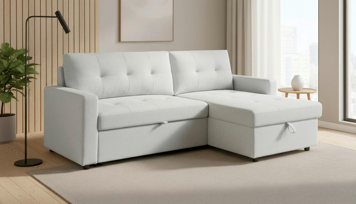 ECKSOFA LYN Hellgrau Leinenoptik  - Hellgrau/Schwarz, Design, Kunststoff/Textil (218/91/85cm) - MID.YOU