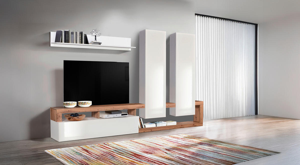 Ansamblu Mobilier Camera De Z, stejar Wotan, alb lucios intens, 277/173/35 cm - stejar Sonoma/grafit, Basics, material pe bază de lemn (277/173/35cm) - Ti'me