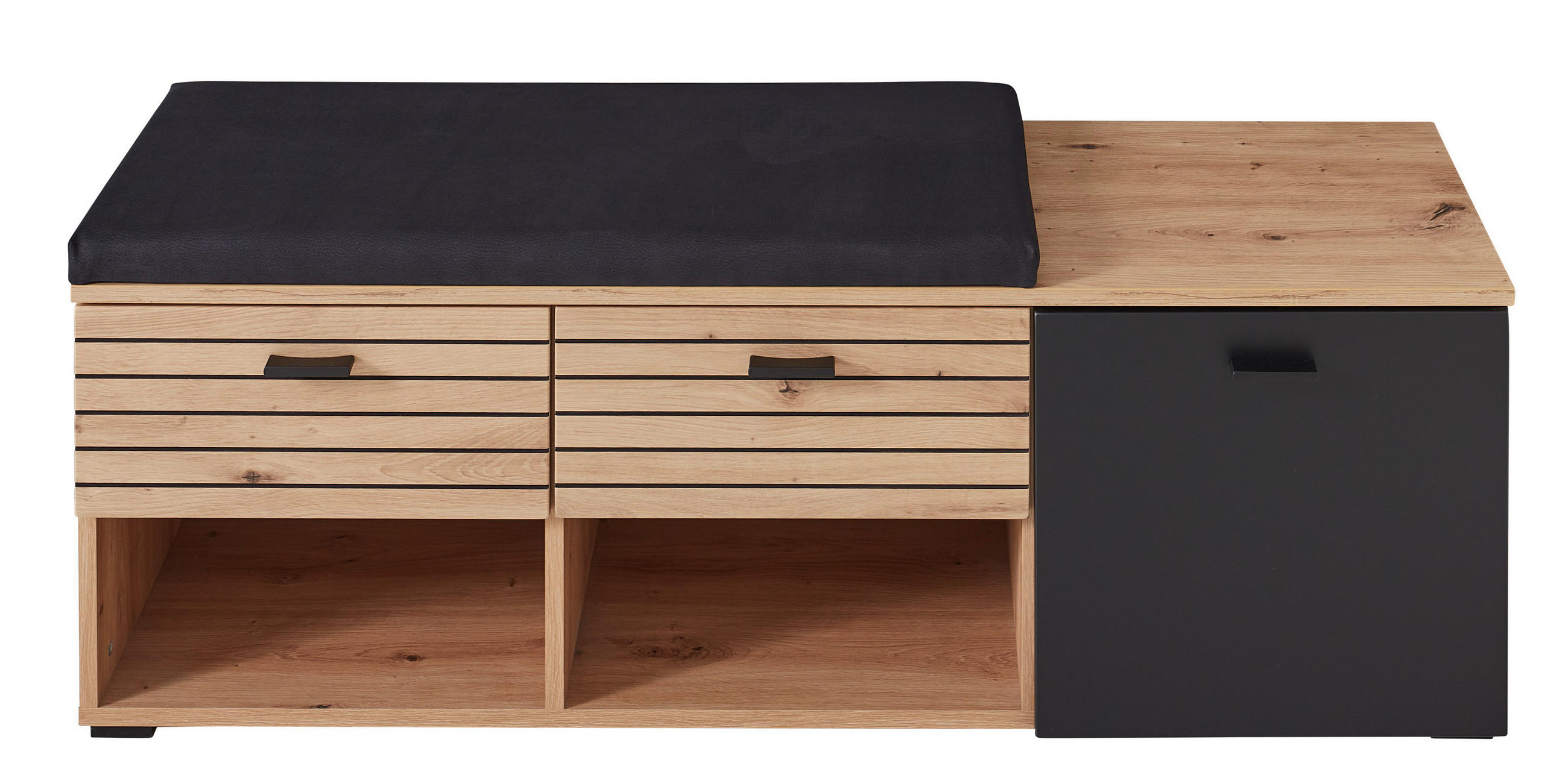 GARDEROBENBANK Schwarz, Eiche Artisan  - Schwarz/Eiche Artisan, Design, Kunststoff/Textil (126/47,2/37,4cm) - Voleo