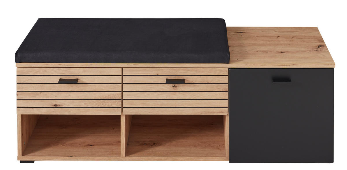 GARDEROBENBANK 126/47,2/37,4 cm  - Schwarz/Eiche Artisan, Design, Holzwerkstoff/Kunststoff (126/47,2/37,4cm) - Voleo