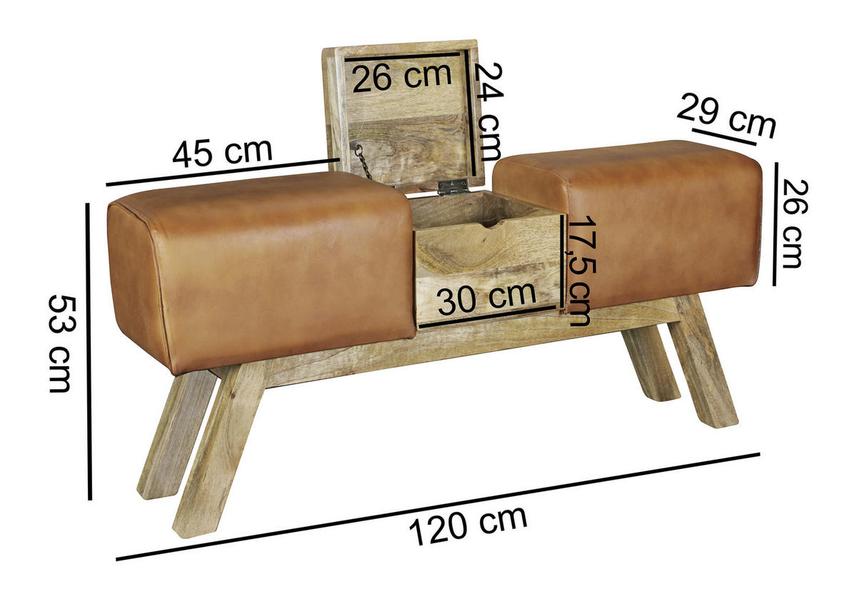 KLOP BREZ NASLONA, usnje rjava  - rjava, Natur, les/usnje (120/53/29cm) - MID.YOU