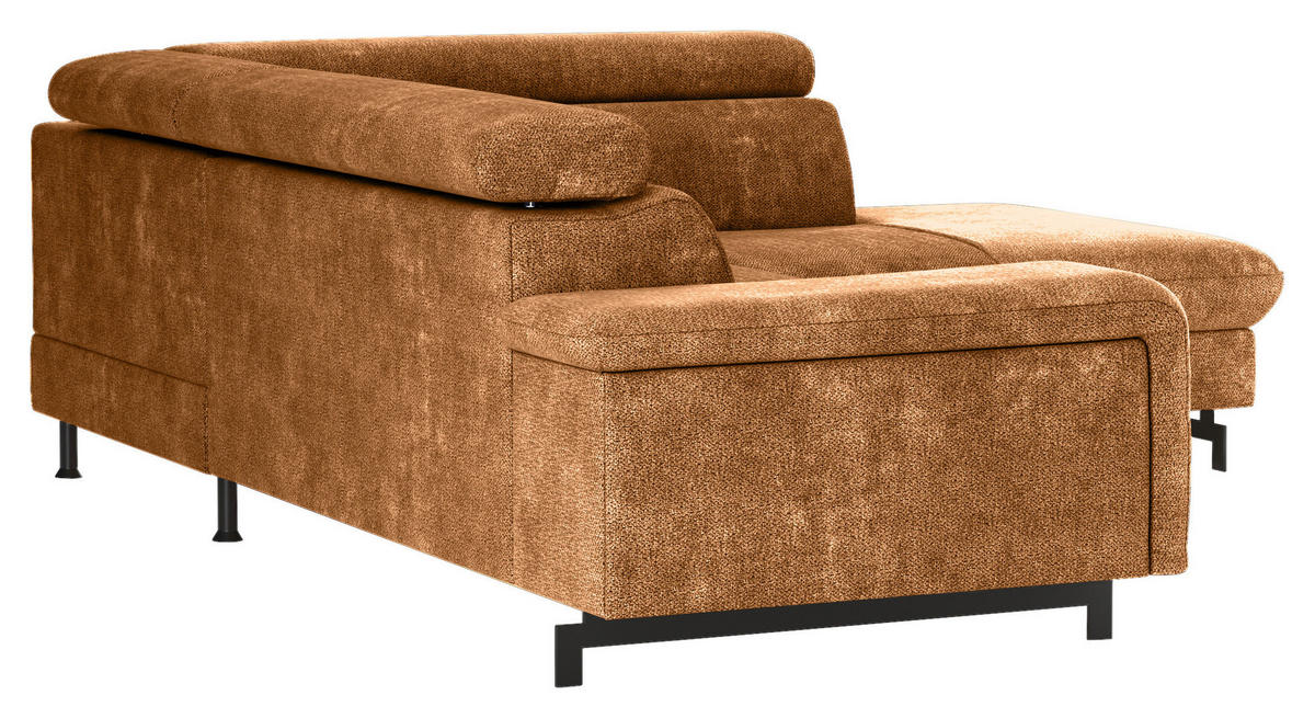 ECKSOFA Cognac Chenille  - Cognac/Schwarz, Textil/Metall (262/215cm) - MID.YOU