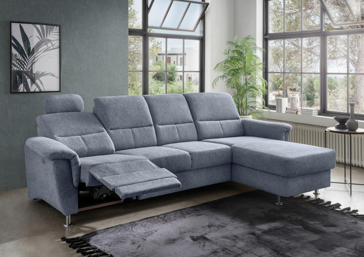 ECKSOFA in Chenille Hellblau  - Chromfarben/Hellblau, Konventionell, Textil/Metall (292/165cm) - Livetastic