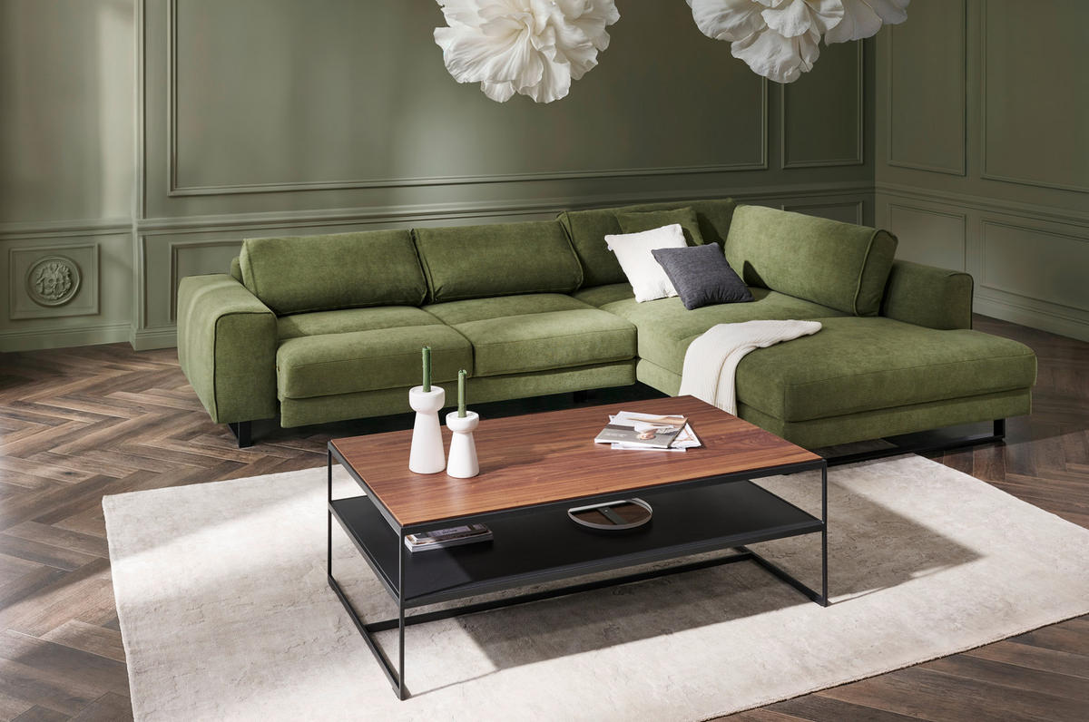 ECKSOFA Cord Olivgrün  - Schwarz/Olivgrün, Design, Textil/Metall (314/211cm) - Sedda