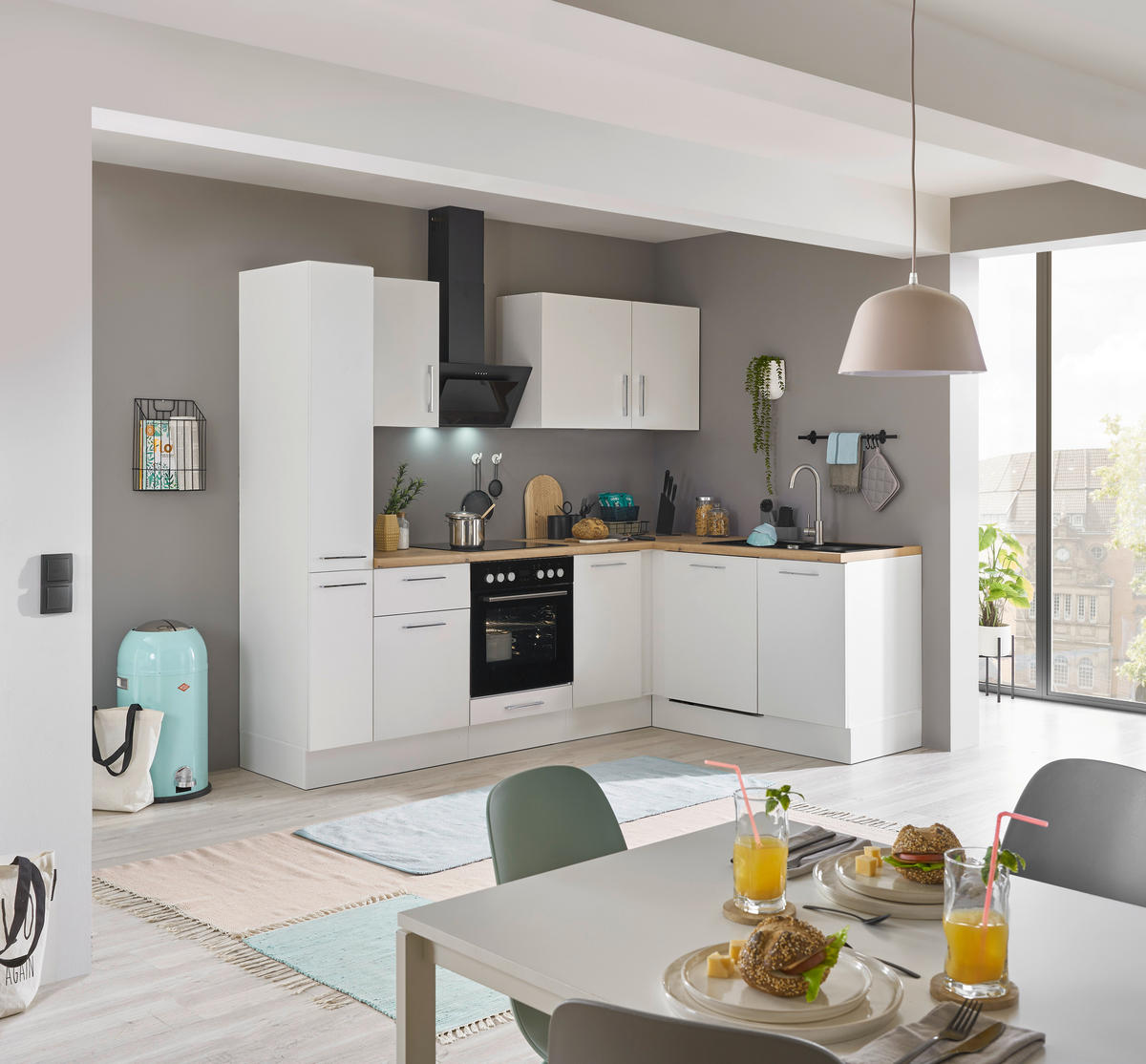 ECKKÜCHE 250/175 cm  in Weiß, Eiche Artisan  - Chromfarben/Weiß, Basics, Holzwerkstoff/Metall (250/175cm) - MID.YOU