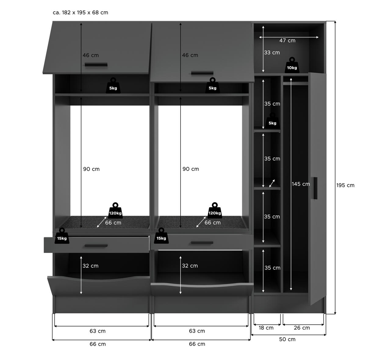 HAUSWIRTSCHAFTSRAUM 182/195/68 cm  in Anthrazit  - Anthrazit, Basics, Holzwerkstoff (182/195/68cm) - MID.YOU