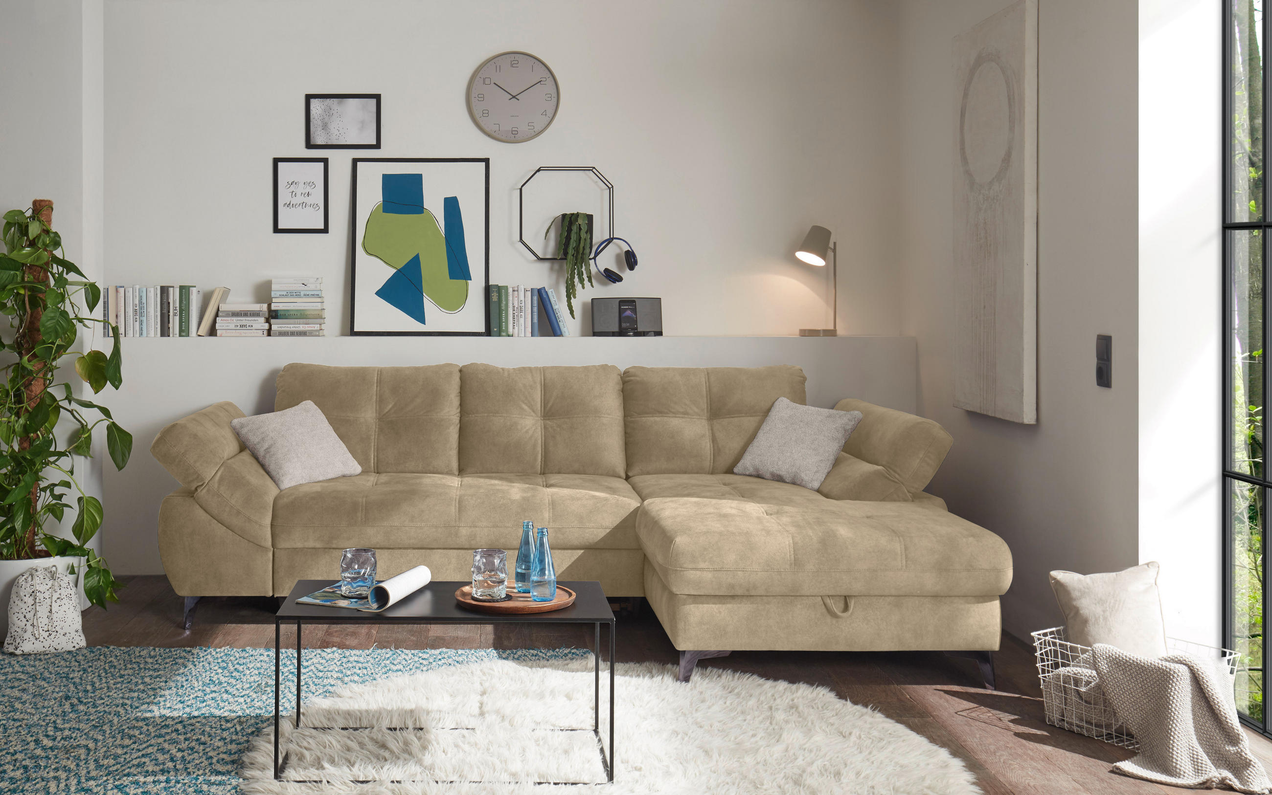 KUTNA GARNITURA tekstil  krem   - srebrne boje/krem, Konvencionalno, tekstil/plastika (288/170cm) - MID.YOU