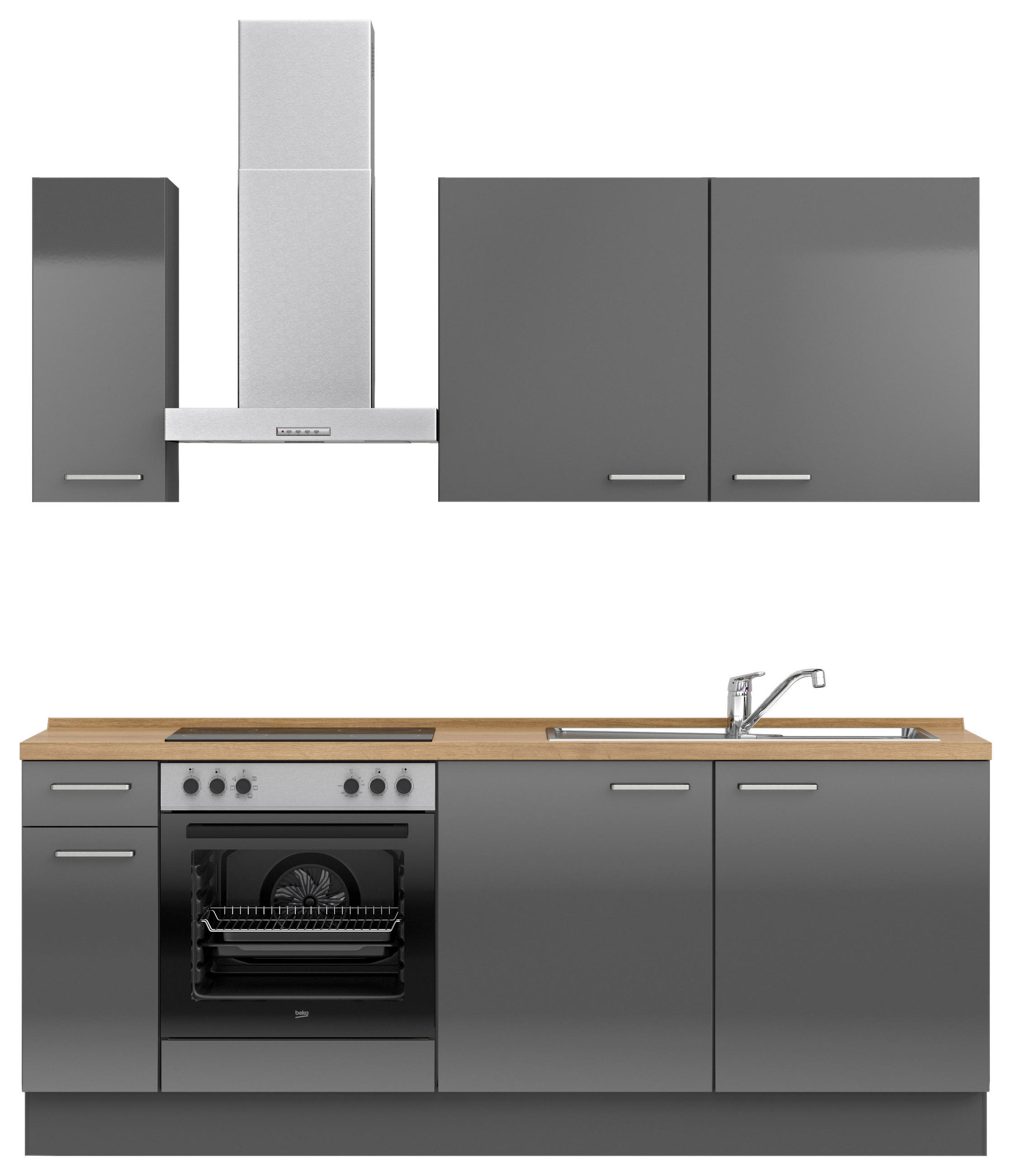 KÜCHENLEERBLOCK 210 cm   in Eichefarben, Schieferfarben  - Schieferfarben/Edelstahlfarben, MODERN, Holzwerkstoff/Metall (210cm) - Nobilia