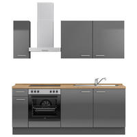 KÜCHENLEERBLOCK 210 cm   in Eichefarben, Schieferfarben  - Schieferfarben/Edelstahlfarben, MODERN, Holzwerkstoff/Metall (210cm) - Nobilia