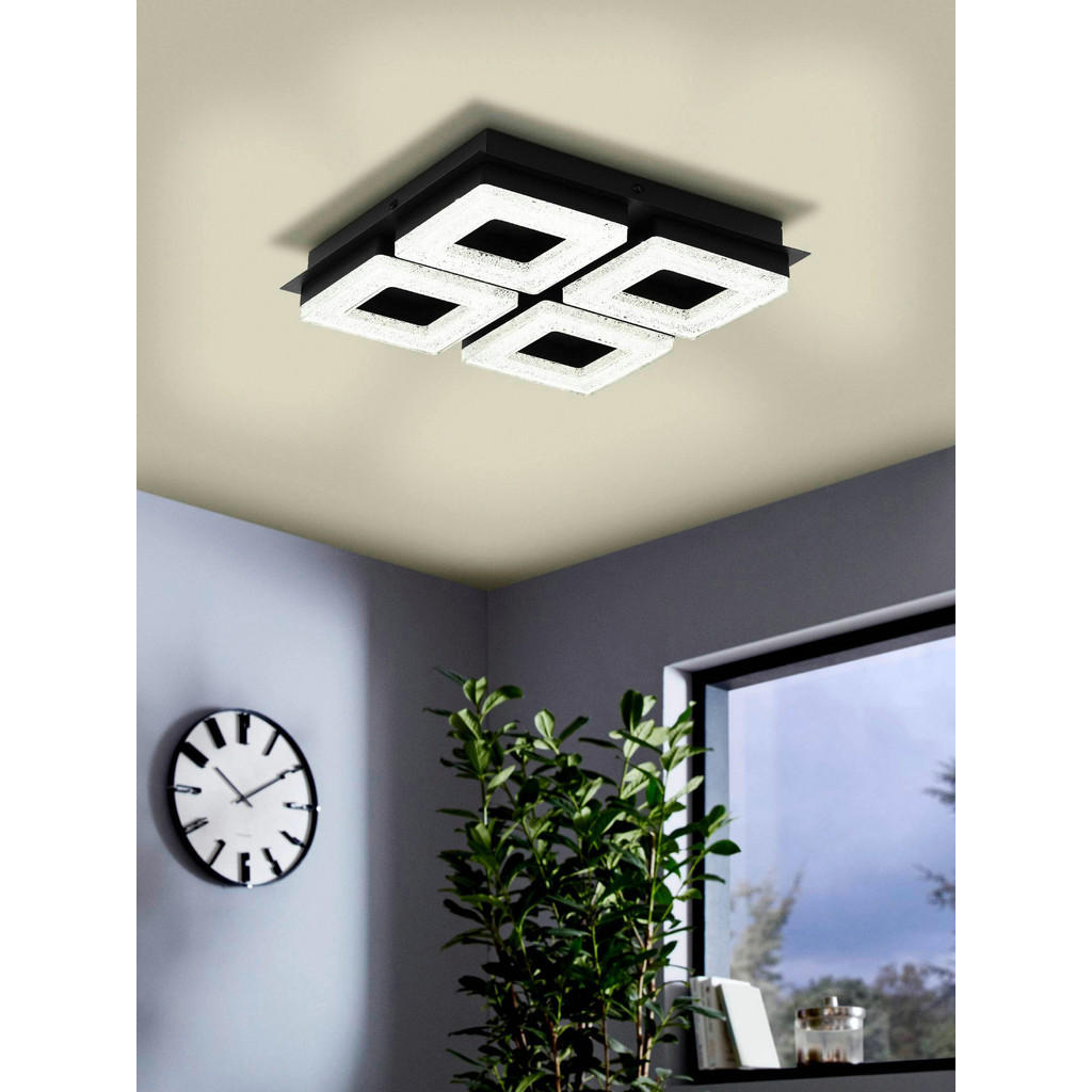Thumbnail - Eglo Led-Deckenleuchte Fradelo, Schwarz, Metall, Kunststoff, quadratisch,quadratisch, 28x6x28 cm, Lampen & Leuchten, Inn...