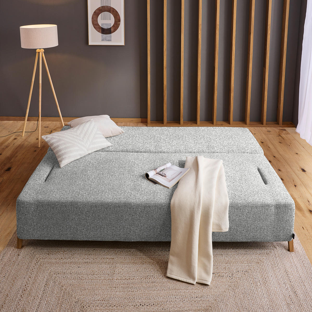 SCHLAFSOFA in Holz, Textil Hellgrau  - Hellgrau/Naturfarben, Design, Holz/Textil (211/88/102cm) - Niels Andersson