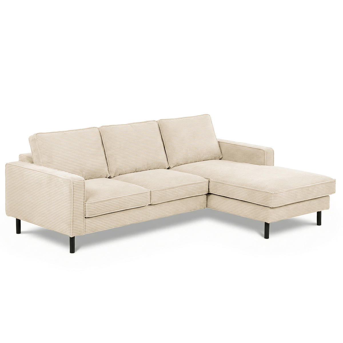 ECKSOFA  in Cord Beige Rücken echt  238/166 cm  - Beige/Schwarz, Design, Textil/Metall (238/166cm) - Livetastic