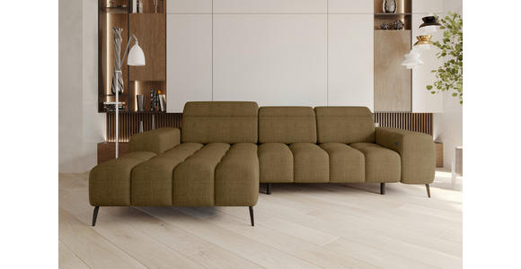 ECKSOFA Olivgrün Flachgewebe Rücken echt, Kopfteilverstellung, Sitztiefenverstellung  - Schwarz/Olivgrün, KONVENTIONELL, Kunststoff/Textil (171/273cm) - Carryhome