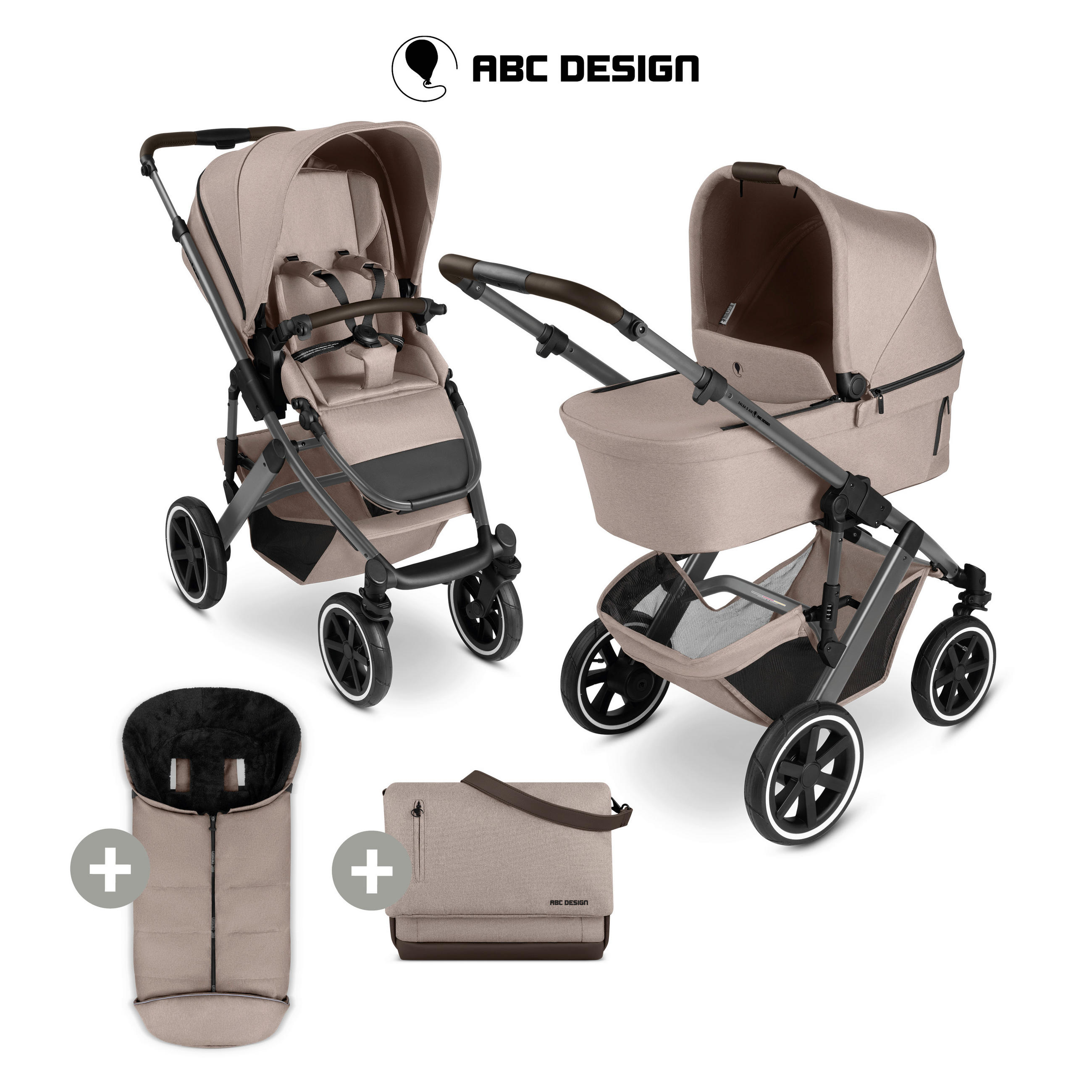 KINDERWAGENSET  Salsa 5 Air Herbst Set  Camel  - Beige/Schwarz, Basics, Textil/Metall (63/118/95.5cm) - ABC Design