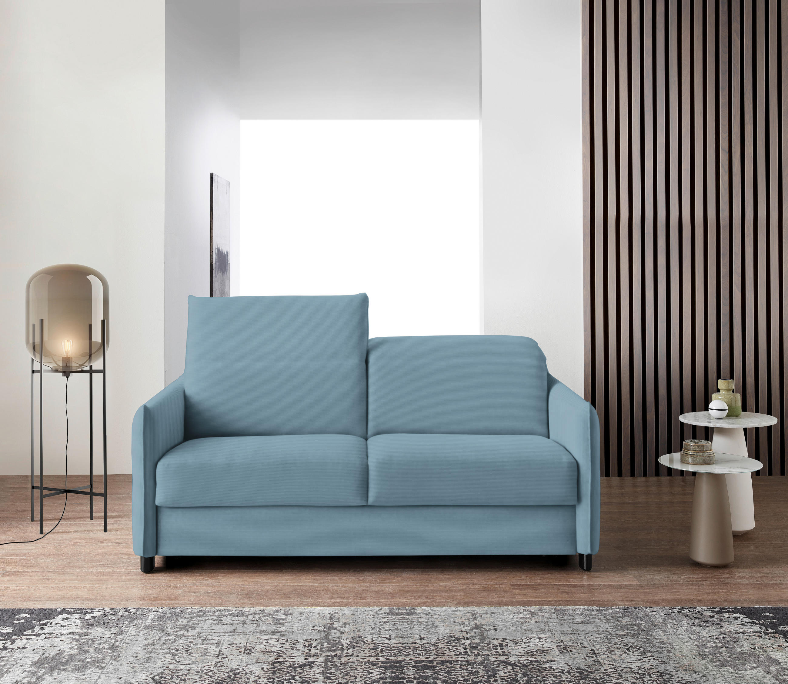 SCHLAFSOFA in Textil Hellblau  - Schwarz/Hellblau, Konventionell, Textil/Metall (188/84-105/100cm) - Bali