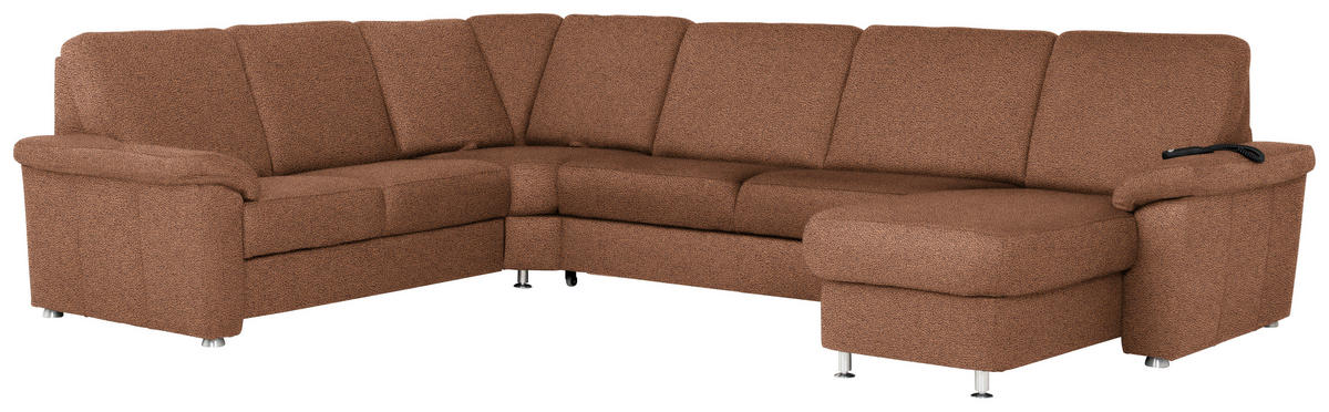 WOHNLANDSCHAFT Braun Flachgewebe  - Chromfarben/Braun, KONVENTIONELL, Textil/Metall (240/330/163cm) - Beldomo System