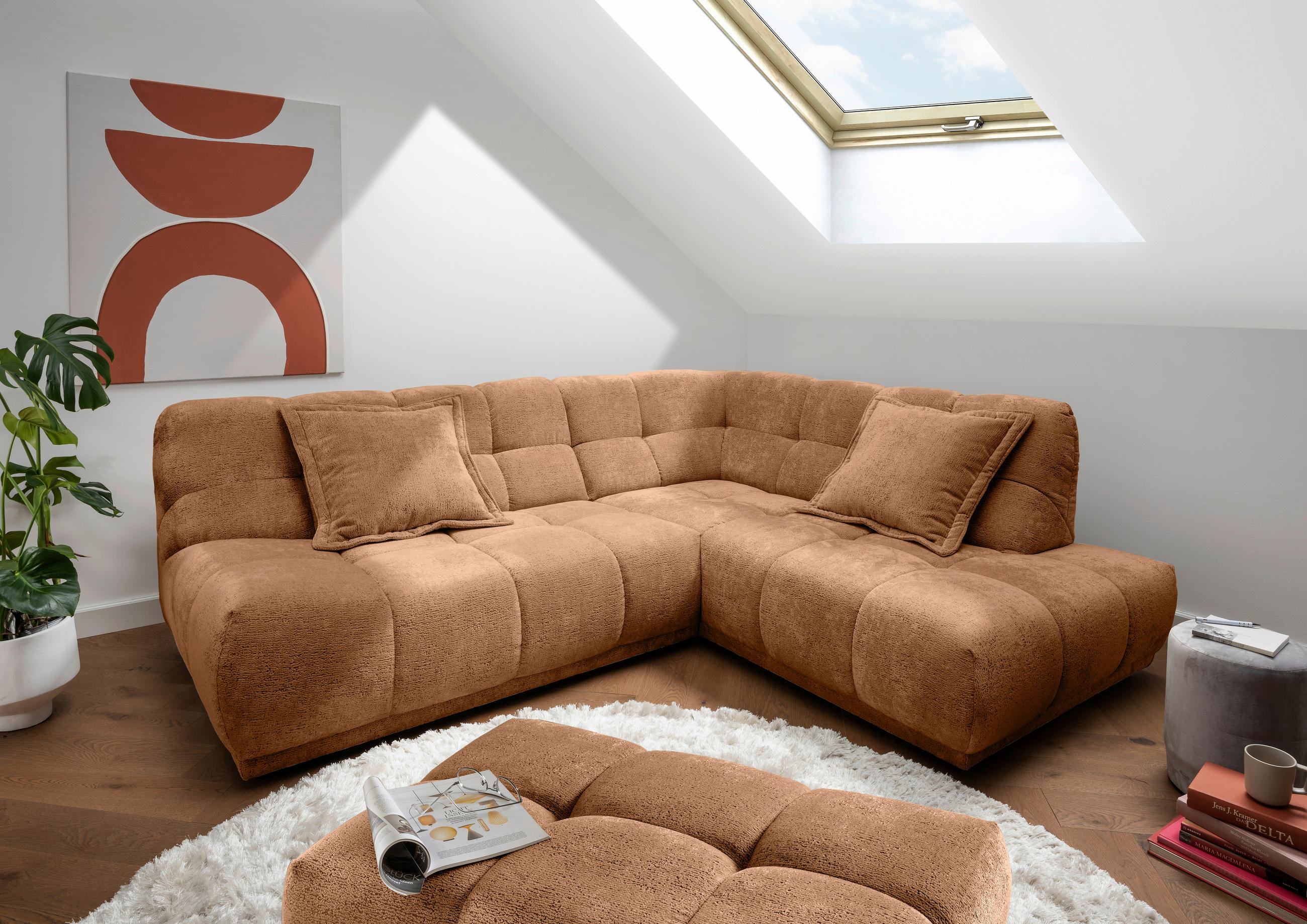 ECKSOFA ITALIA Koralle Chenille Hocker  - Koralle/Schwarz, MODERN, Kunststoff/Textil (254/203cm) - Livetastic