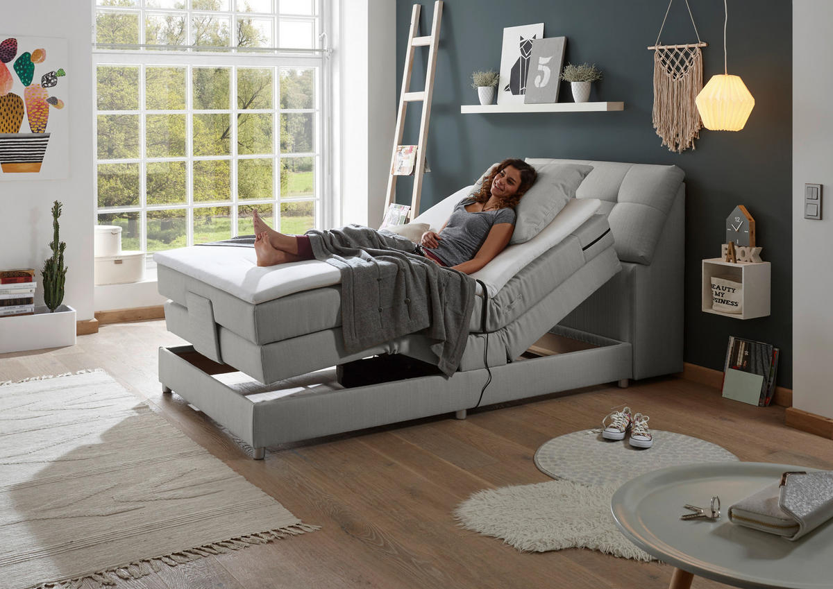 BOXSPRINGBETT 120/200 cm,  in Silberfarben, Matratze, Bettkasten, Topper, motorische Verstellbarkeit, H2 = mittel  - Silberfarben, Design, Kunststoff/Textil (120/200cm) - Esposa