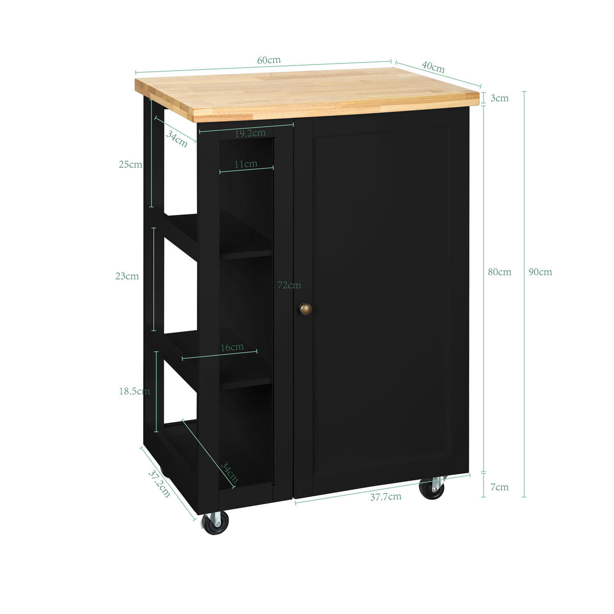 KÜCHENINSEL   in Naturfarben, Schwarz  - Messingfarben/Schwarz, Basics, Glas/Holz (60/90/40cm) - MID.YOU