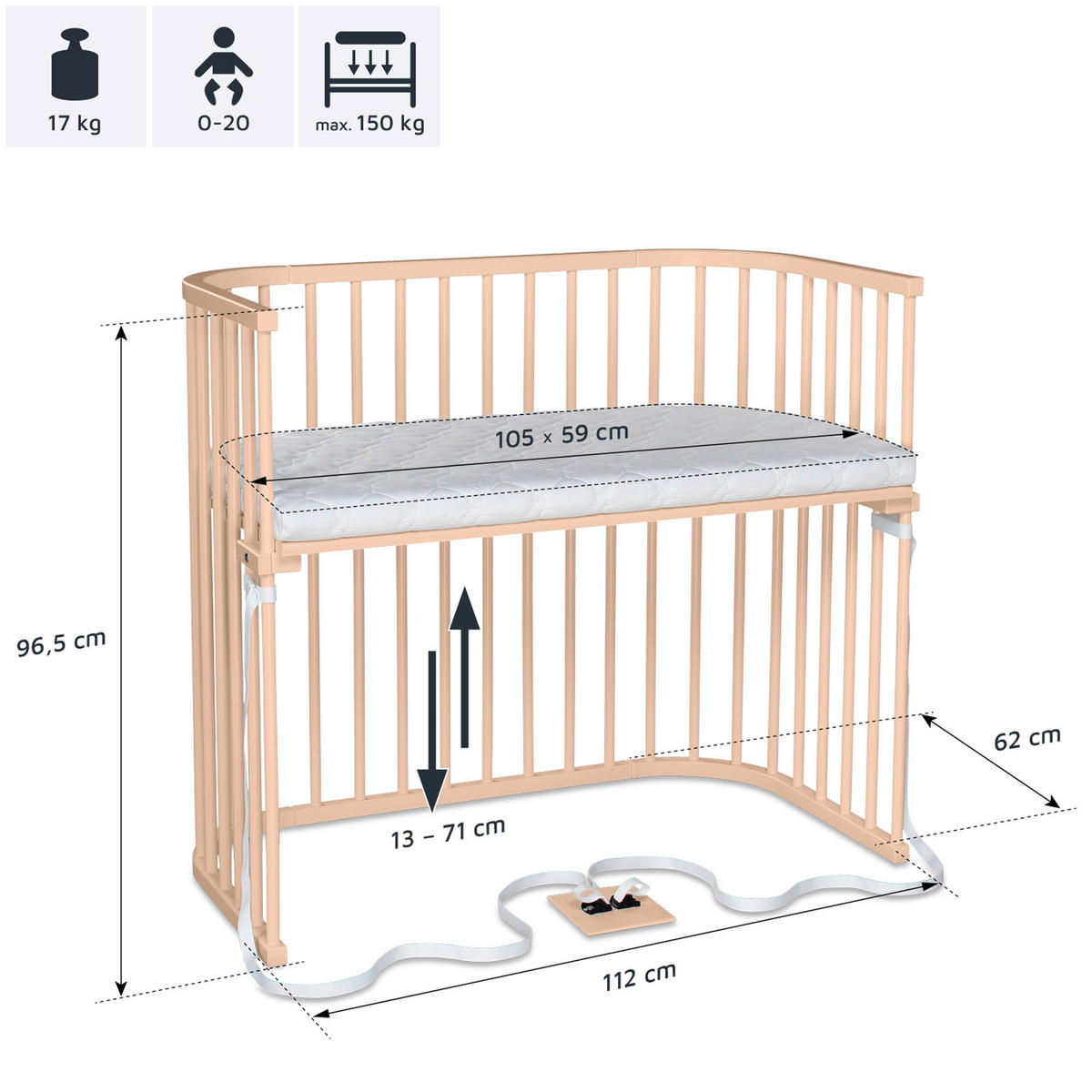 BEISTELLBETT 110/62/96,50 cm  - Beige, Basics, Holz (110/62/96,50cm) - Babybay