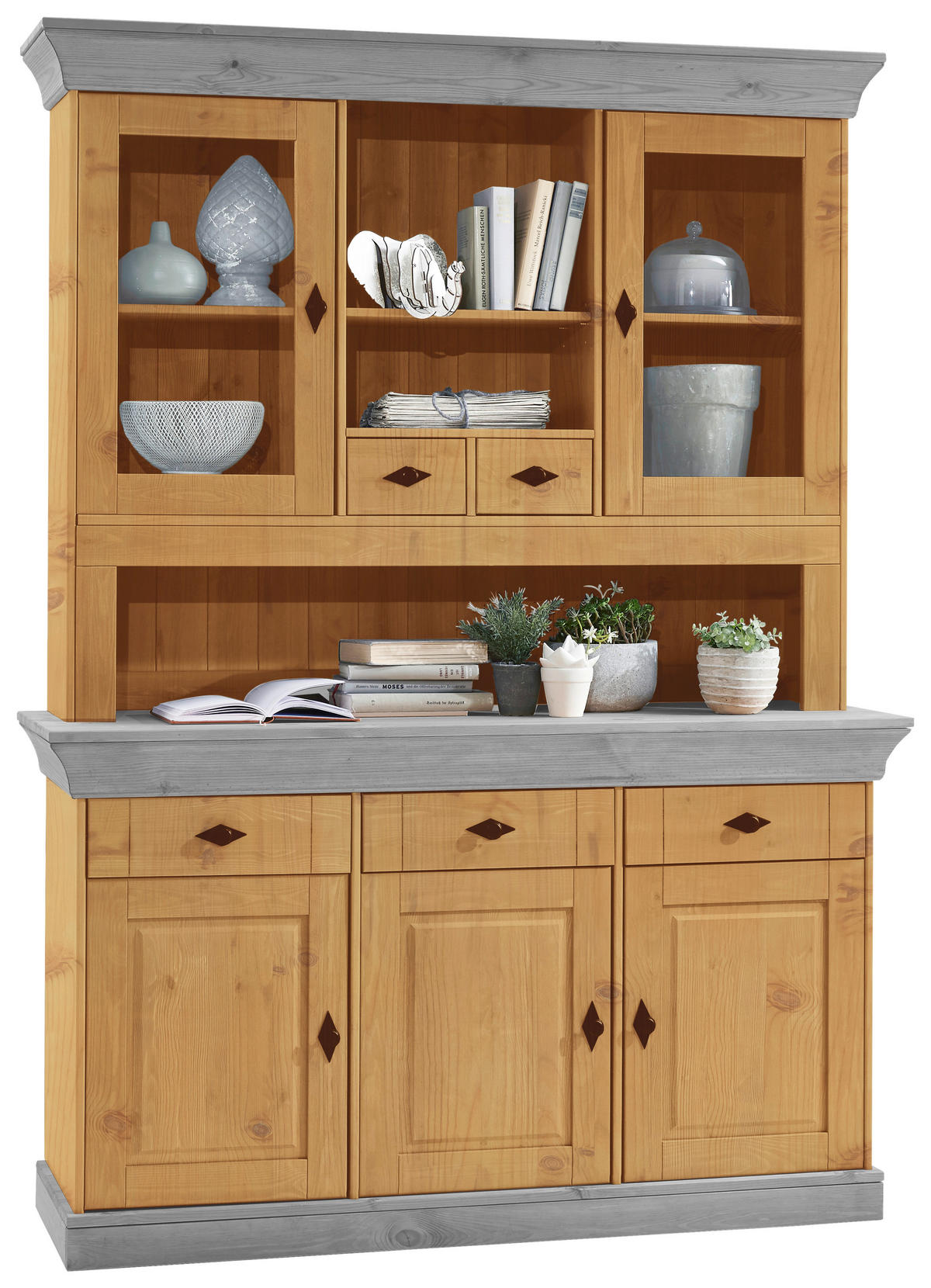 BUFFETAUFSATZ - Laugenfarbig/Grau, ROMANTIK / LANDHAUS, Glas/Holz (143/112/32cm) - Boxxx