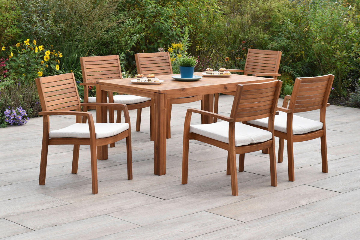 GARTENTISCHGRUPPE  - Beige/Akaziefarben, KONVENTIONELL, Holz/Textil - Gardenson