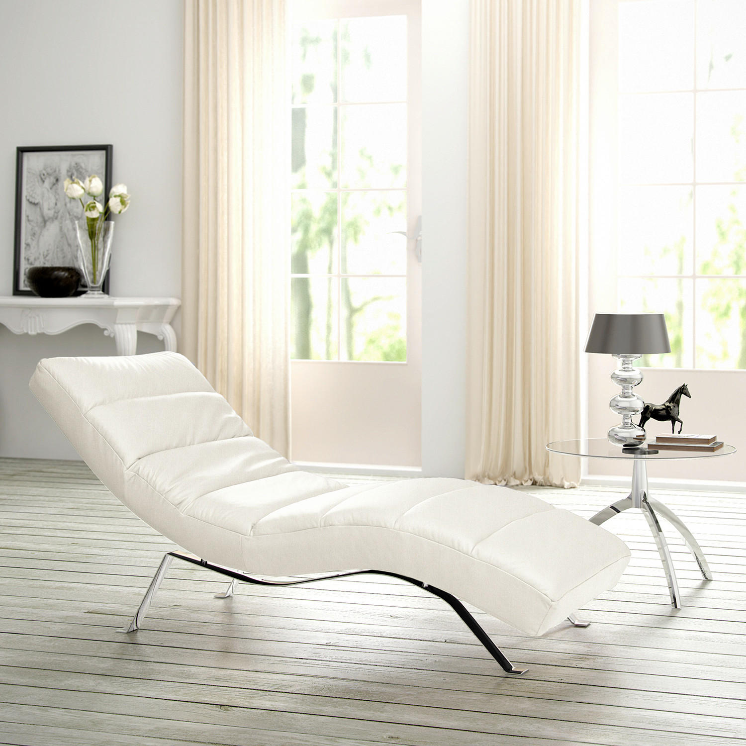 RELAXLIEGE Echtleder Weiß  - Silberfarben/Weiß, Design, Leder/Metall (65/65-95/171cm) - Livetastic