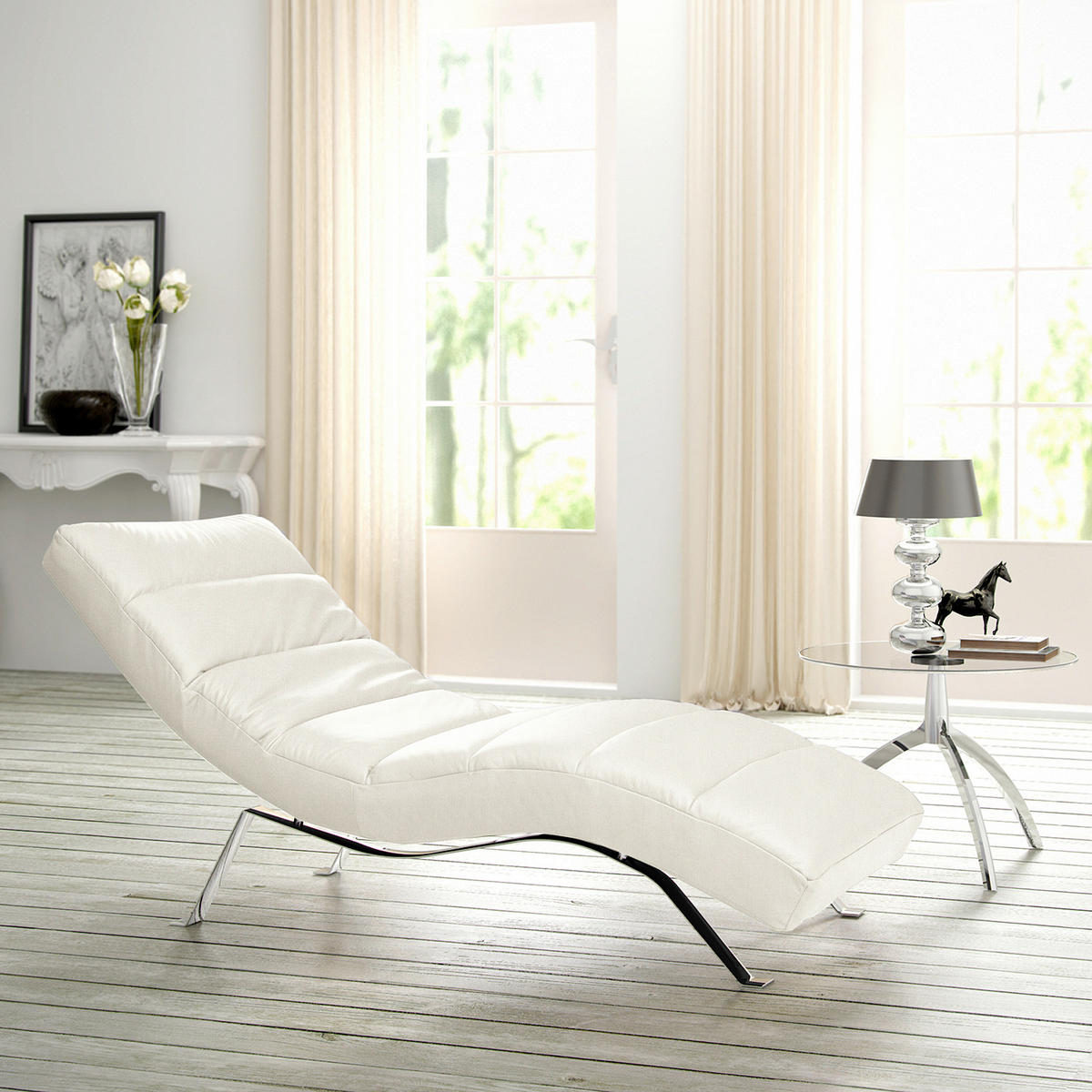 RELAXLIEGE Echtleder Weiß  - Silberfarben/Weiß, Design, Leder/Metall (65/65-95/171cm) - Livetastic