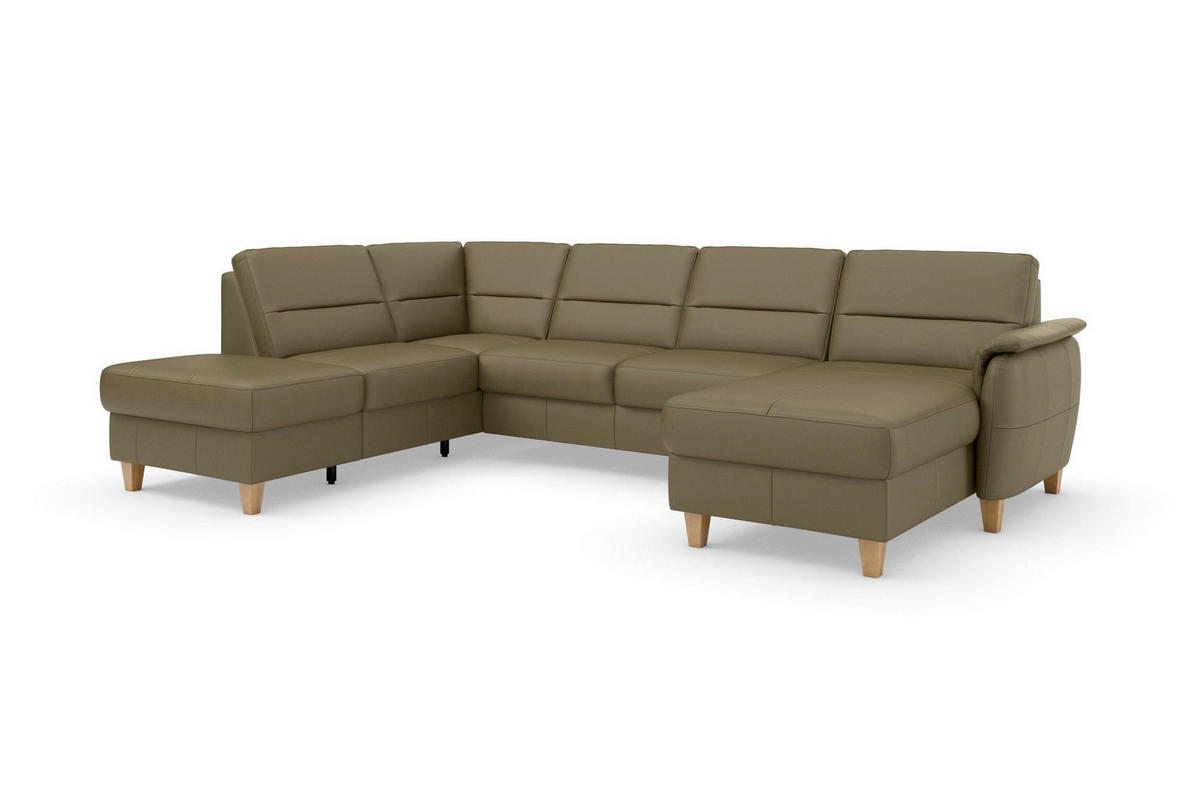WOHNLANDSCHAFT PALMERA E in Echtleder Olivgrün  - Eichefarben/Olivgrün, Basics, Leder/Holz (212/308/163cm) - Sit & More