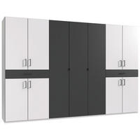 GARDEROB MED GÅNGJÄRNSDÖRRAR 313/208/58 cm 11-dörrar - vit/grafitfärgad, Klassisk, trämaterial/plast (313/208/58cm) - Carryhome