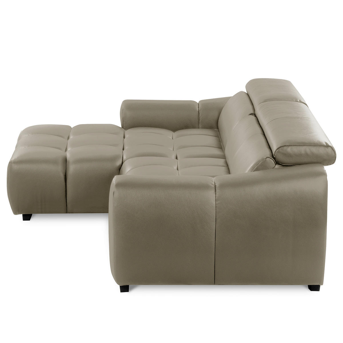 ECKSOFA AVEIRO Taupe Echtleder Bettkasten, Kopfteilverstellung, Sitzvorzug  - Taupe/Schwarz, Design, Leder/Kunststoff (177/274cm) - Livetastic