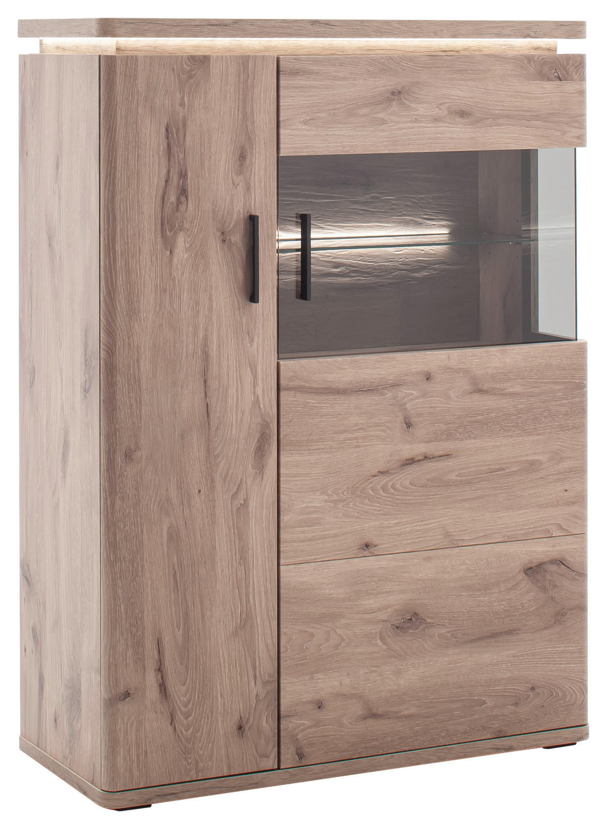HIGHBOARD Eiche dunkel  90/124/38 cm  - Eiche dunkel/Anthrazit, Konventionell, Glas/Holzwerkstoff (90/124/38cm) - Cantus