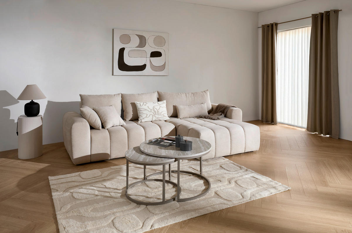 ECKSOFA in Velours Creme  - Creme/Schwarz, Konventionell, Kunststoff/Textil (298/168cm) - Carryhome