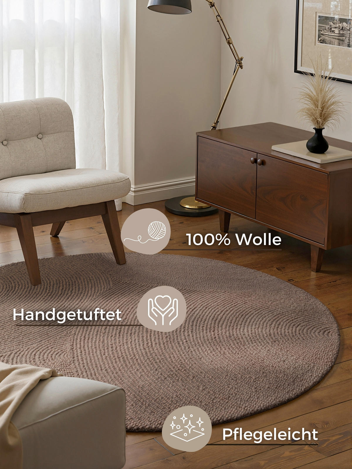 WOLLTEPPICH 200 cm Eleni Taupe  - Taupe, Basics, Textil (200cm)