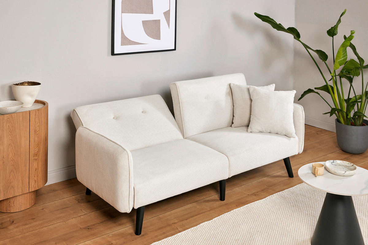 SCHLAFSOFA Cord Weiß  - Schwarz/Weiß, MODERN, Holz/Textil (191/83/84cm) - Livetastic