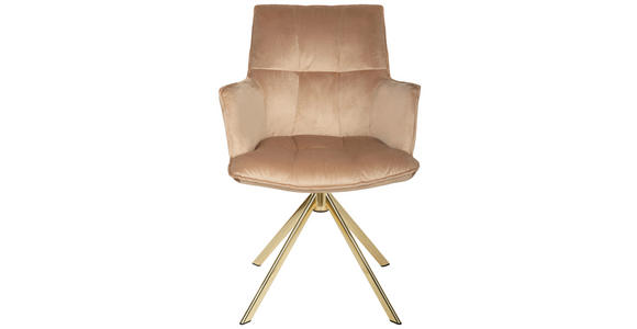 ARMLEHNSTUHL  Stoffauswahl, Sitzfläche 360° drehbar, automatische Rückholfunktion Samt  Goldfarben, Hellbraun  - Hellbraun/Goldfarben, Design, Textil/Metall (59/89,5/63cm) - Novel