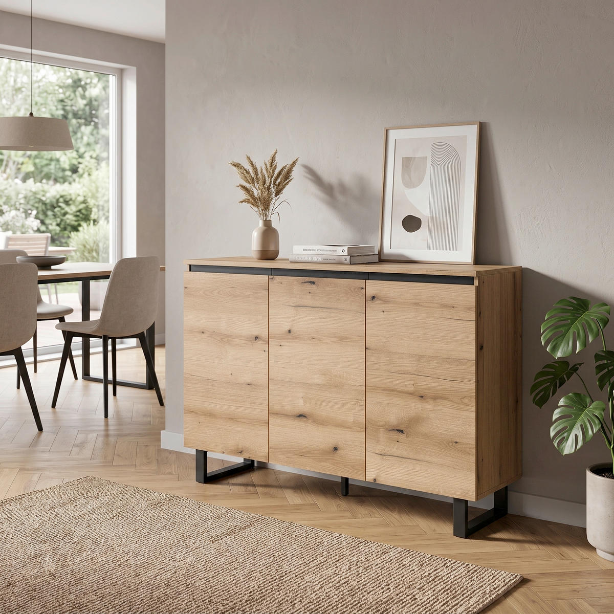 SIDEBOARD  120/84/36 cm  - Eiche dunkel/Schwarz, Design, Holzwerkstoff/Metall (120/84/36cm) - Livetastic
