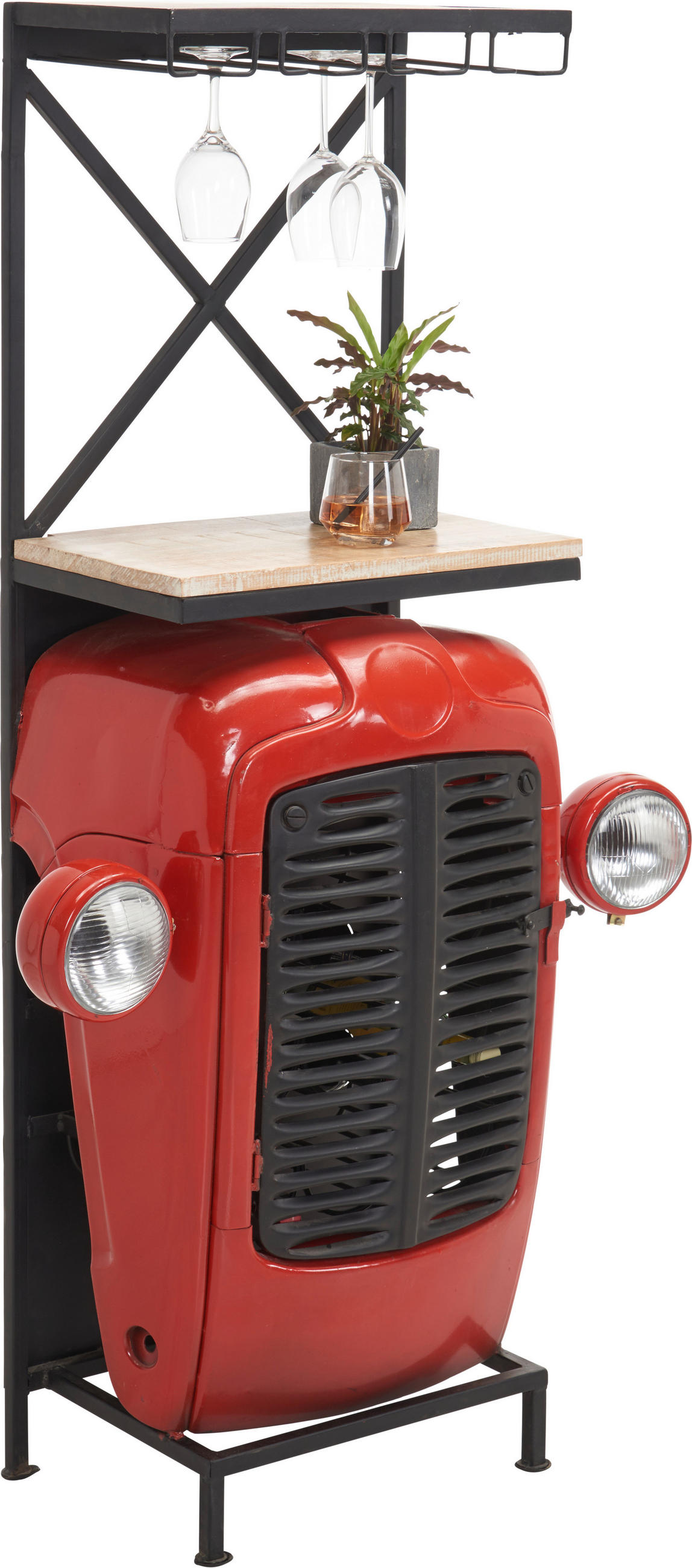 BAR in Naturfarben, Rot, Schwarz  - Rot/Schwarz, Trend, Holz/Metall (52/36/153cm) - Ambia Home