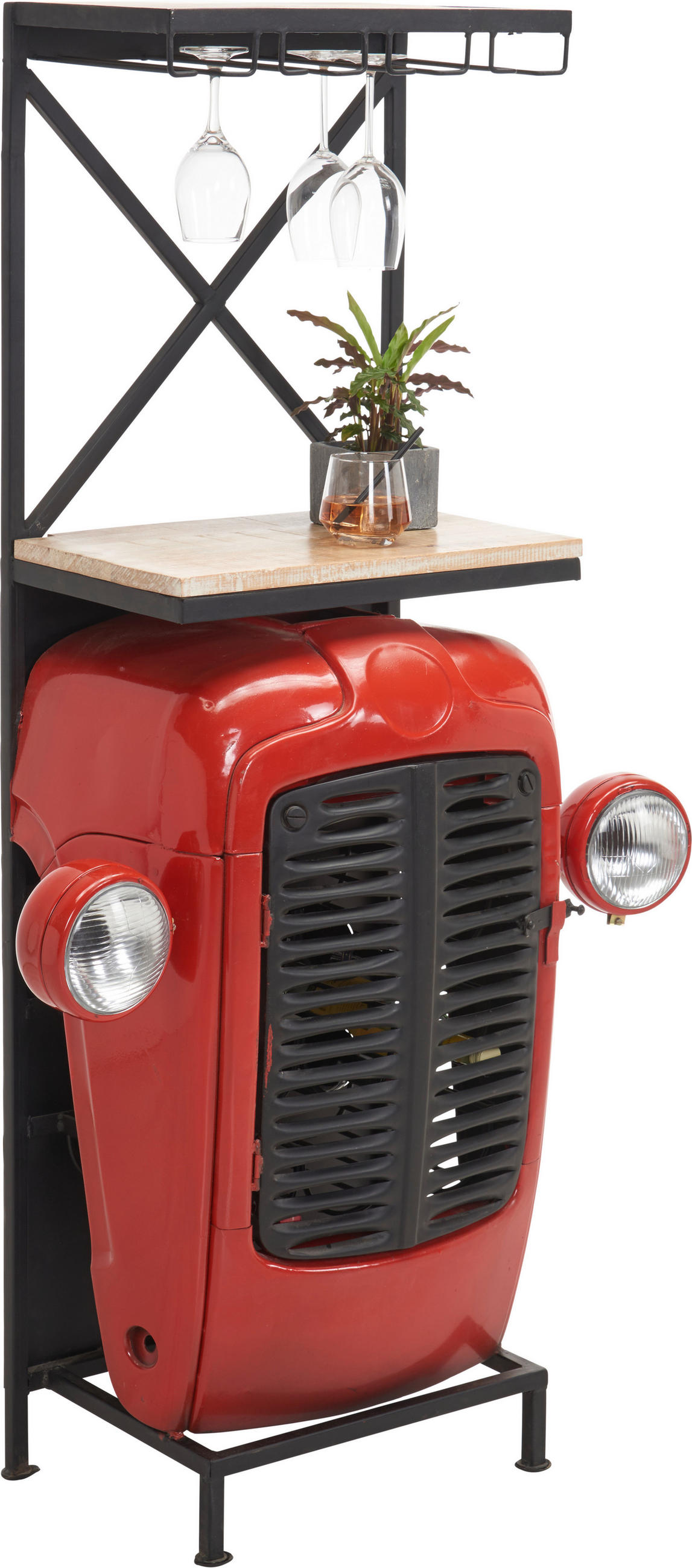 BAR in Naturfarben, Rot, Schwarz  - Rot/Schwarz, Trend, Holz/Metall (52/36/153cm) - Ambia Home