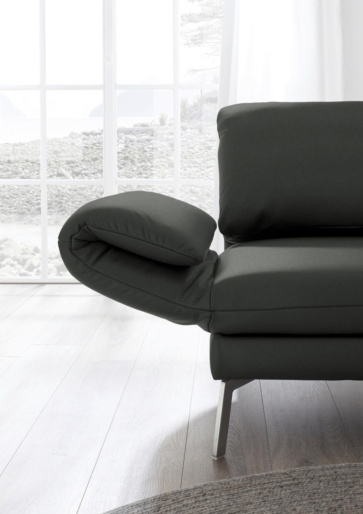 RÉCAMIERE in Echtleder Dunkelgrau  - Chromfarben/Dunkelgrau, Design, Leder/Metall (209/85-109/95-16cm) - Dieter Knoll