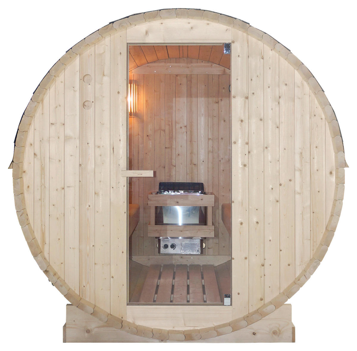 SAUNAFASS für 6 Personen TROMSÖ XL  - Fichtefarben, KONVENTIONELL, Glas/Holz (189/220/191,5cm) - Sanotechnik