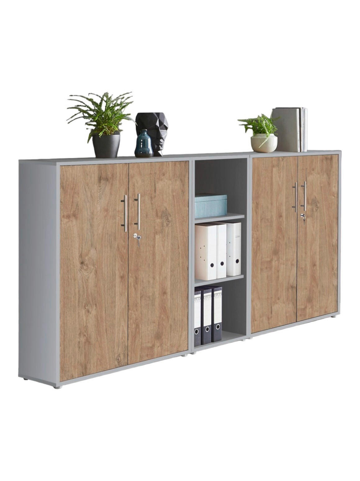 Mid.you Aktenschrank Office Edition - SW Set 8 Grau, Eiche 213x114x33 cm