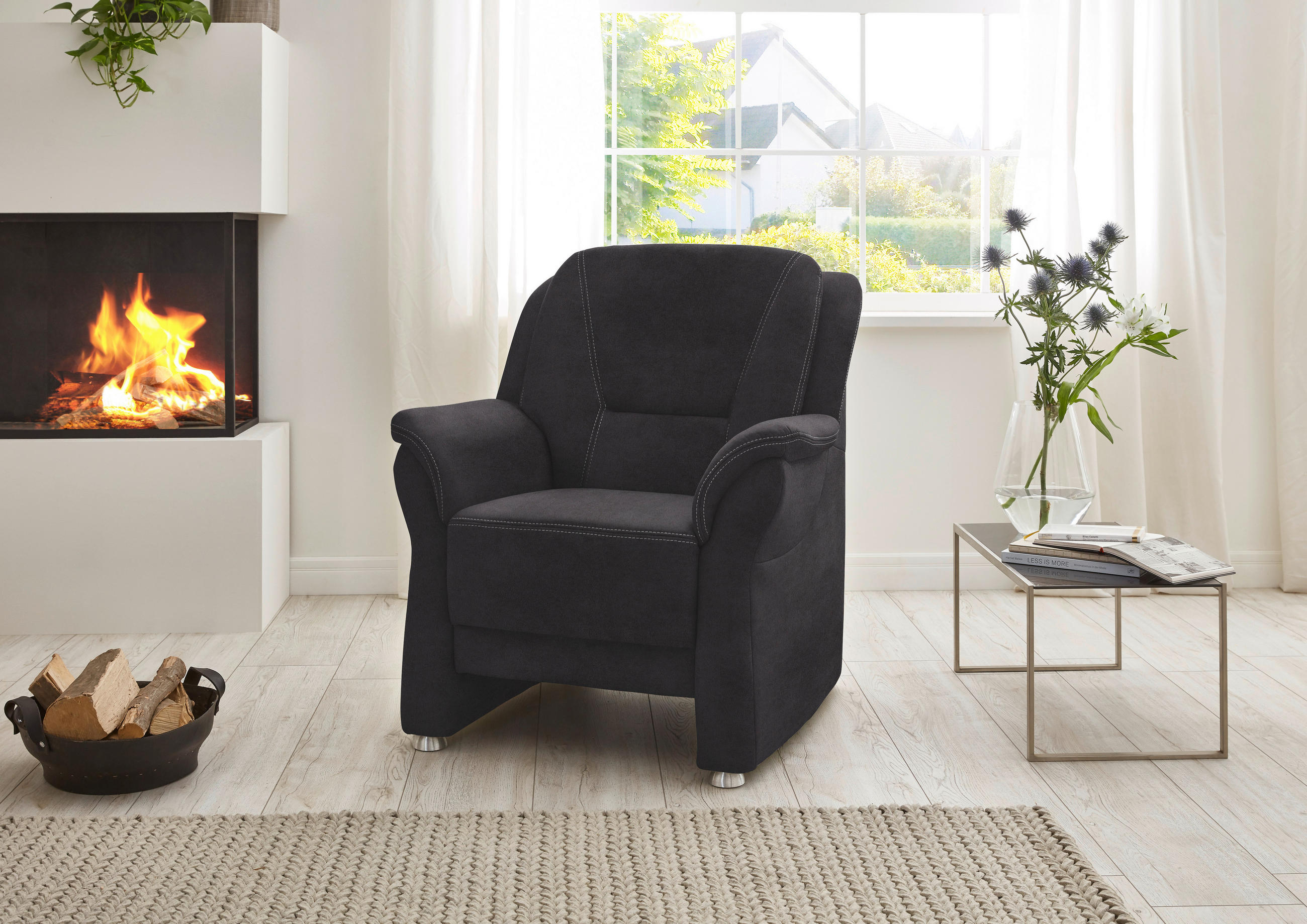 SESSEL in Mikrofaser Anthrazit  - Anthrazit/Beige, Konventionell, Textil/Metall (90/100/89cm) - Beldomo Comfort